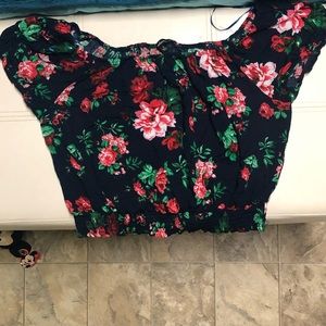 Navy Blue Cropped Floral Top